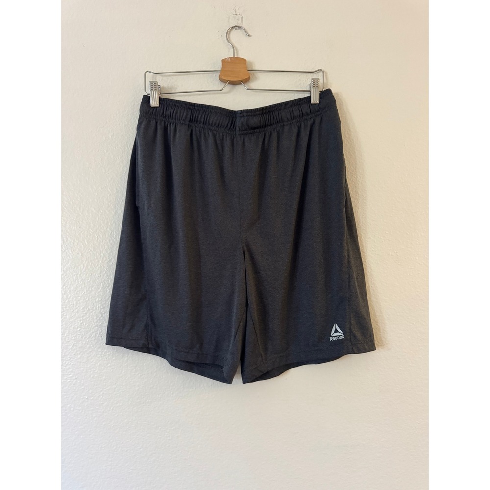 Reebok Mens Athletic Shorts Large Gray Performance Gym Workout Pockets Excellent